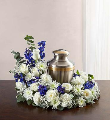 Blue & White Cremation Wreath – CHRISTELL'S FLOWERS, Killeen TX