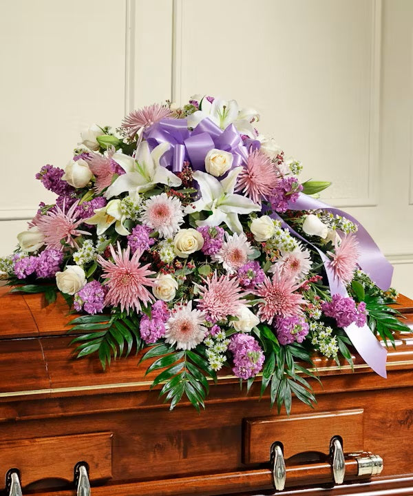 Lavender & White Mixed Half Casket Cover – CHRISTELL'S FLOWERS, Killeen TX