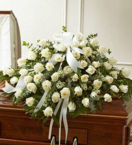 White Rose Half Casket Spray – CHRISTELL'S FLOWERS, Killeen TX