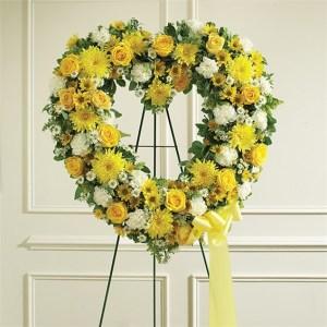 Yellow & White Standing Open Heart – CHRISTELL'S FLOWERS, Killeen TX