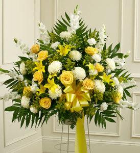 Yellow & White Sympathy Basket – CHRISTELL'S FLOWERS, Killeen TX