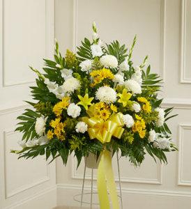 Yellow & White Sympathy Basket – CHRISTELL'S FLOWERS, Killeen TX