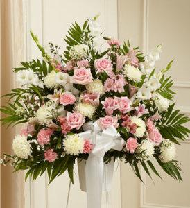 Pink & White Sympathy Basket – CHRISTELL'S FLOWERS, Killeen TX