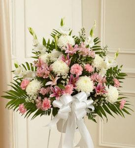 Pink & White Sympathy Basket – CHRISTELL'S FLOWERS, Killeen TX