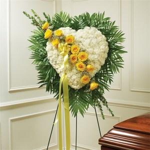 Solid White Standing Heart with Yellow Rose Break – CHRISTELL'S FLOWERS, Killeen TX