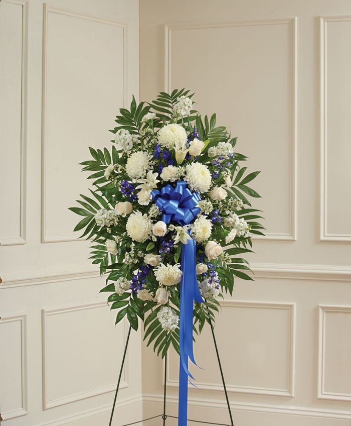 Blue & White Sympathy Standing – CHRISTELL'S FLOWERS, Killeen TX