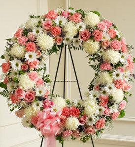 Pink & White Standing Wreath – CHRISTELL'S FLOWERS, Killeen TX