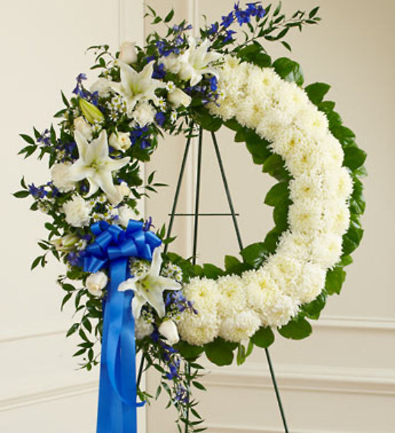 Blue & White Standing Wreath – CHRISTELL'S FLOWERS, Killeen TX
