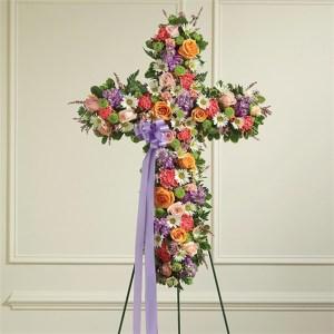 Multicolor Pastel Mixed Flower Standing Cross – CHRISTELL'S FLOWERS, Killeen TX