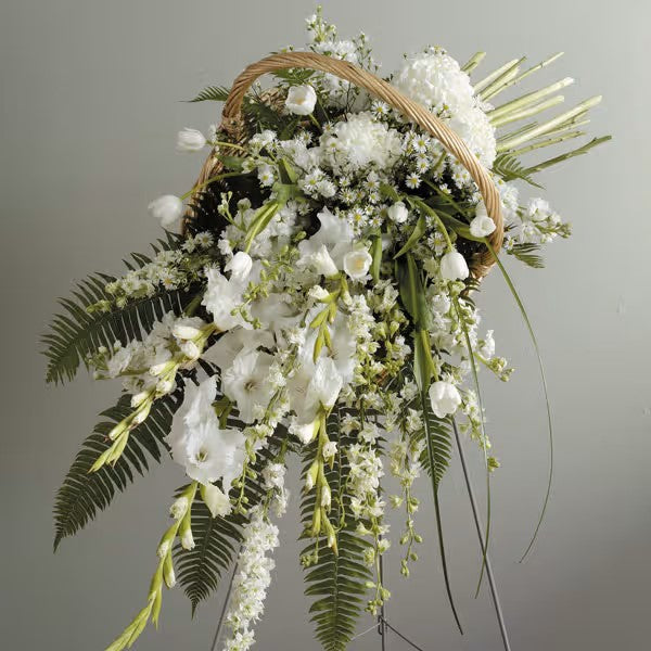 White Fireside Basket Standing Spray – CHRISTELL'S FLOWERS, Killeen TX