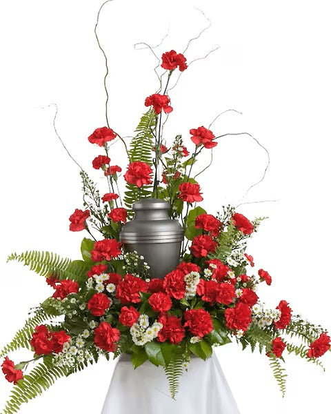 Crimson & White Urn Tribute – CHRISTELL'S FLOWERS, Killeen TX