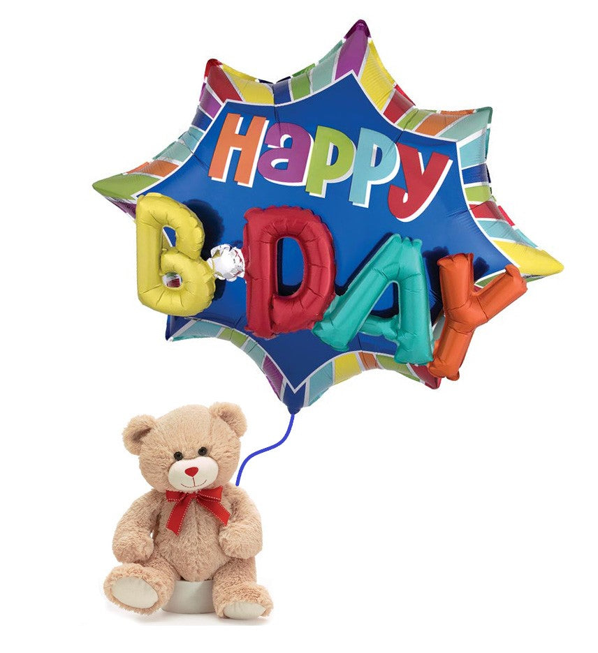 Happy Birthday Balloon with Bear – CHRISTELL'S FLOWERS, Killeen TX
