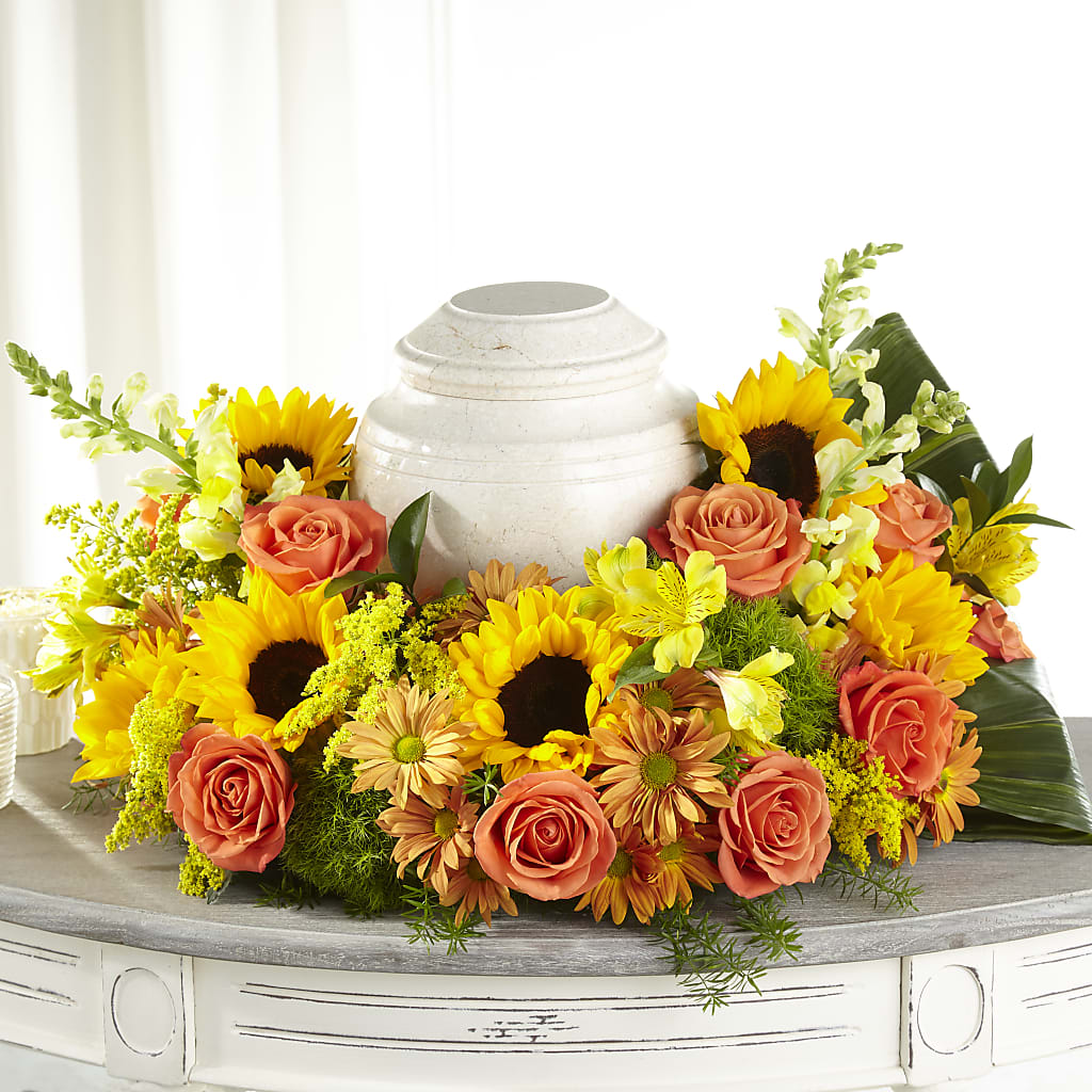 Faithful Sunflower Cremation Adornment – CHRISTELL'S FLOWERS, Killeen TX