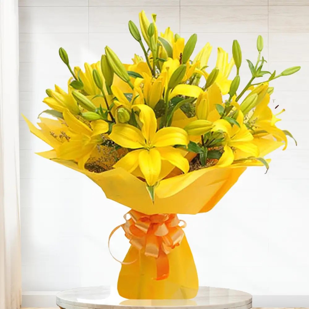 Yellow Lily Wrap Bouquet