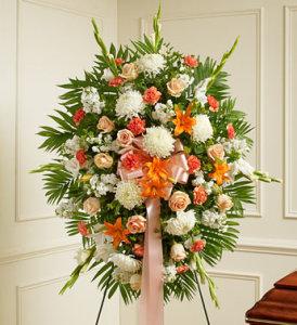 Peach, Orange & White Sympathy Standing Spray