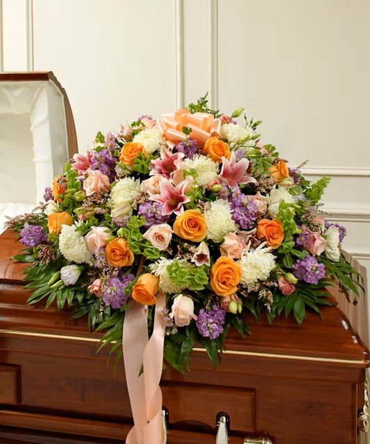 Multicolor Pastel Mixed Flower Half Casket Cover