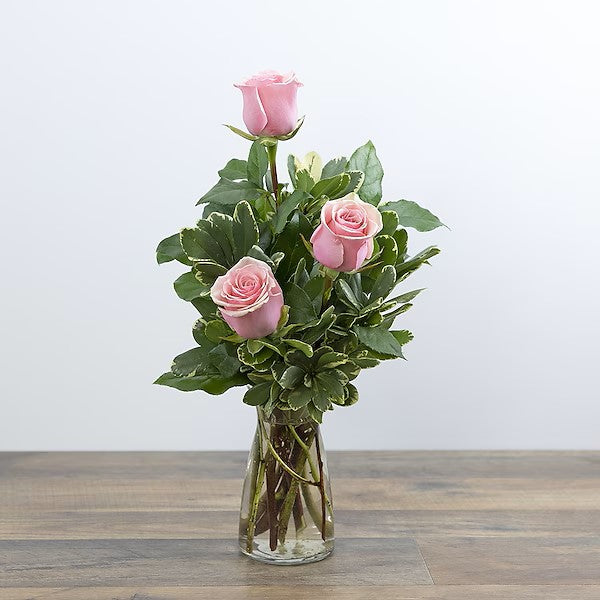 Triple Rose Budvase-Pink – CHRISTELL'S FLOWERS, Killeen TX