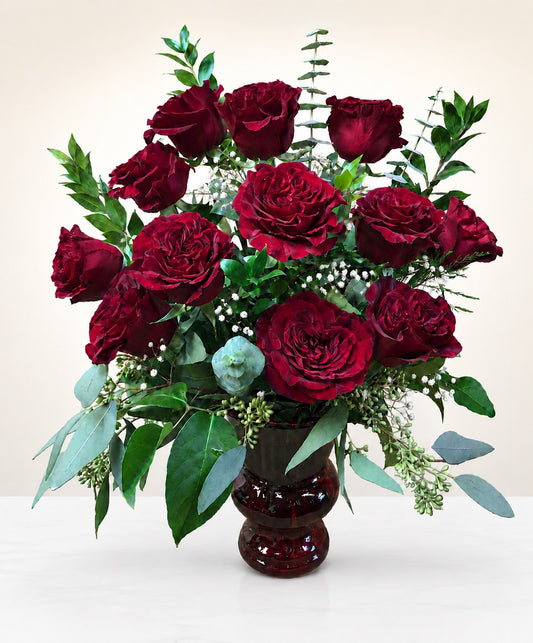 Burgundy Rose Bouquet-Ruffled Petals – CHRISTELL'S FLOWERS, Killeen TX