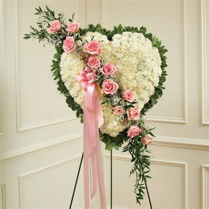 Solid White Standing Heart With Pink Rose Break