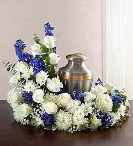 Blue & White Cremation Wreath