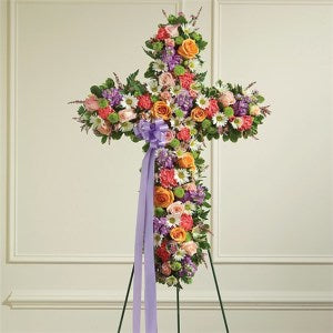 Multicolor Pastel Mixed Flower Standing Cross