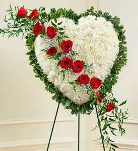 Solid White Standing Heart with Red Rose Break