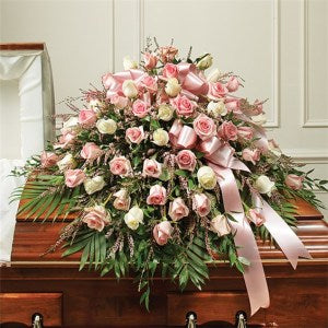 Pink & White Rose Half Casket Cover