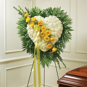 Solid White Standing Heart with Yellow Rose Break